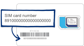 SIM Card number located on bottom left of SIM card package