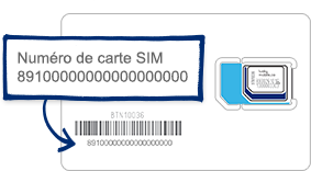 Le numéro de la carte SIM est situé au coin inférieur gauche de l'mballage.